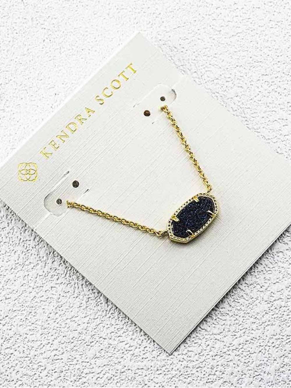 Kendra Scott Gold Necklace with Black Druzy Oval Pendant